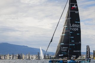 Esteban Garcia, ici avec son bateau "Realteam Léman hope", est à l'origine des Lausanne Nautical Innovation Days (archives). KEYSTONE/VALENTIN FLAURAUD